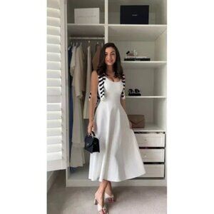 REFORMATION Mikol Pleated Midi Dress in White Size Medium